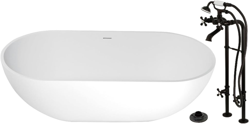 Kingston Brass KRTRS7035266K5 70' Solid Surface Oval Double Ended Freestanding Tub with Faucet Combo and Drain, Oil Rubbed Bronze