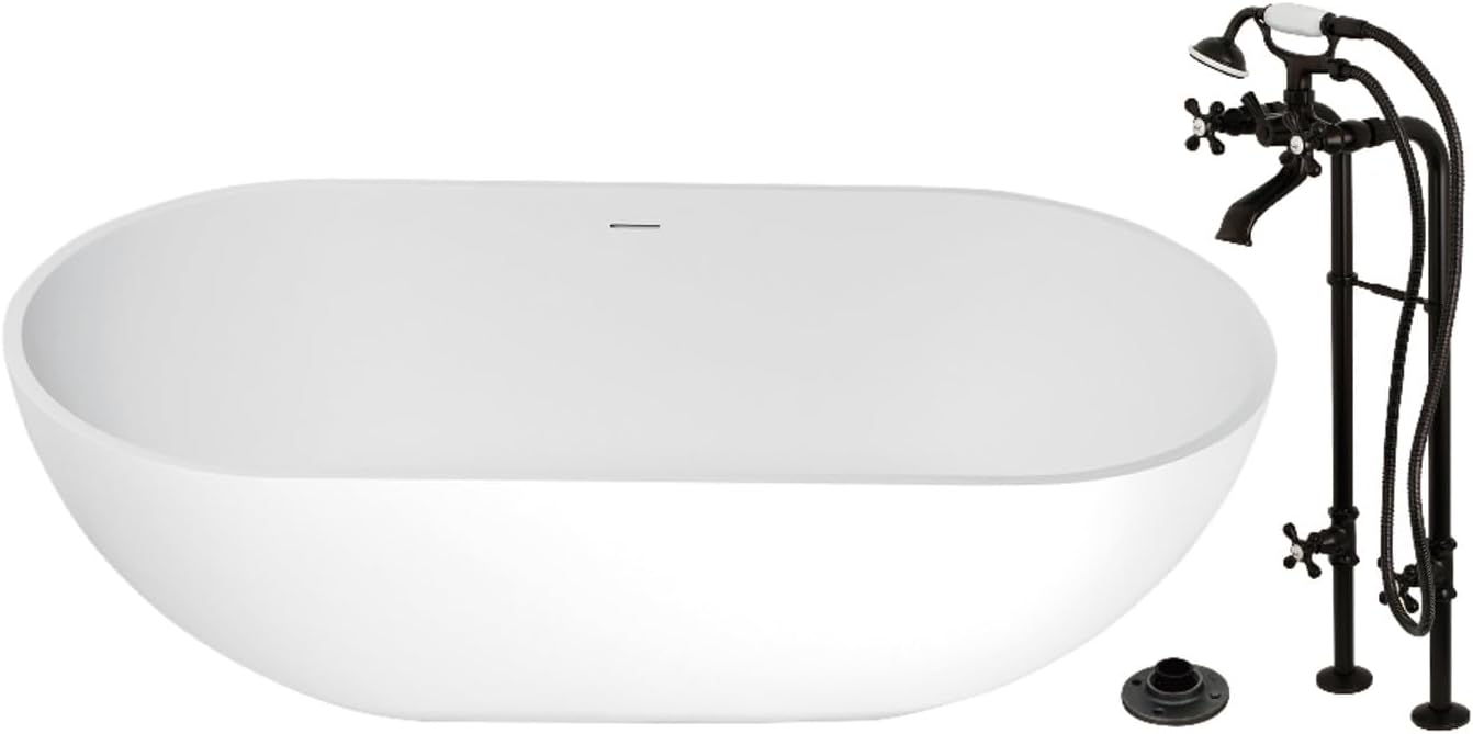 Kingston Brass KRTRS7035266K5 70' Solid Surface Oval Double Ended Freestanding Tub with Faucet Combo and Drain, Oil Rubbed Bronze