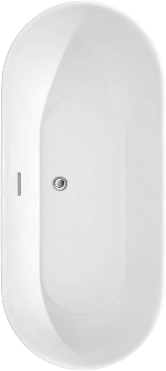 Wyndham Collection Melissa 65 inch Freestanding Bathtub for Bathroom in White with Polished Chrome Drain and Overflow Trim
