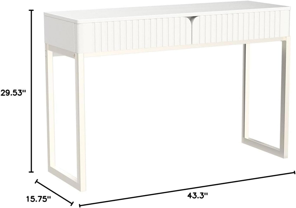 Tamworth Design Modern Multi-Purpose Desk, White & Antique Brass, 43' L x 15.75' W, 2 Large Drawers, Computer/Vanity/Study, Adult Size