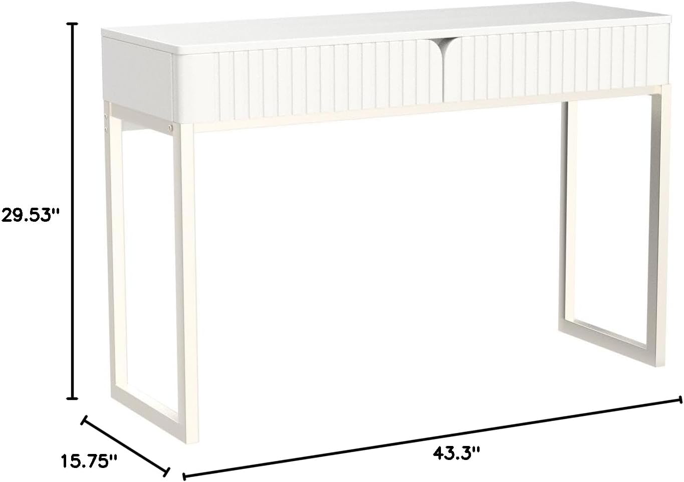 Tamworth Design Modern Multi-Purpose Desk, White & Antique Brass, 43' L x 15.75' W, 2 Large Drawers, Computer/Vanity/Study, Adult Size