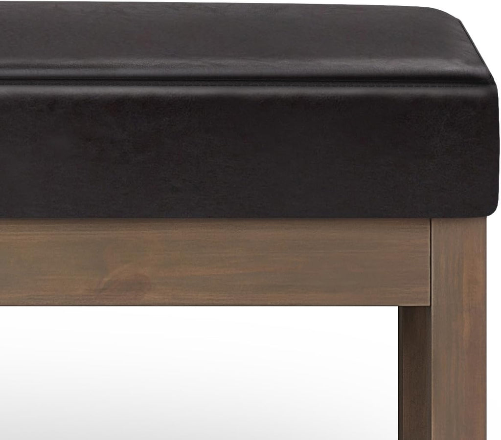 SIMPLIHOME Milltown Large Ottoman Bench - 44 inch Wide Upholstered Vegan Leather Rectangle Footstool Ottoman in Tanners Brown, Contemporary Bench for Bedroom with Cushioned Seat, Assembled