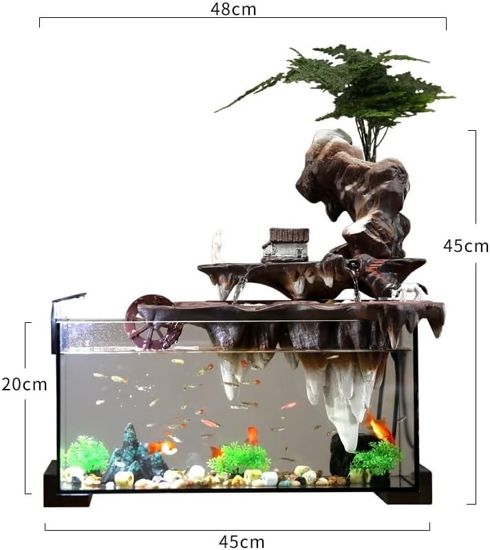Water Fountains Indoor Fish Tank Living Room Water Flow Ornaments Circulating Water Wheel Office Decoration Porch Landscaping Rockery Humidifier Tabletop Fountain(A)