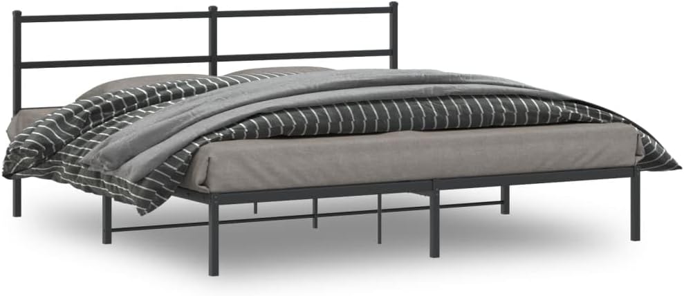 Metal Bed Frame with Headboard Black King Size Platform Bed Frame 76'x79.9' Steel Construction Underbed Storage Space for Bedroom Furniture