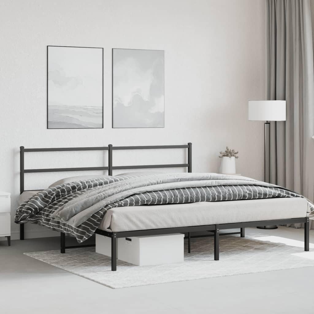 Metal Bed Frame with Headboard Black King Size Platform Bed Frame 76'x79.9' Steel Construction Underbed Storage Space for Bedroom Furniture