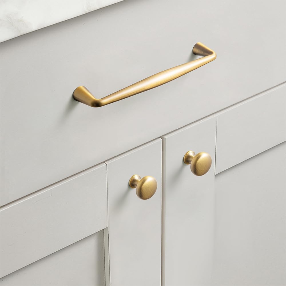 Goo-Ki Brushed Brass Bronze Zinc Alloy Cabinet Handles - 10''(256mm) Hole Center Affordable Luxury Cabinet Pull Hardware for Bedroom, Kitchen, 6 Pack……