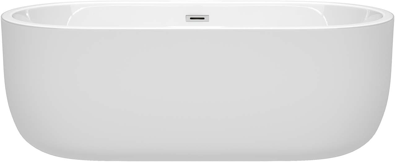 Juliette 67 inch Freestanding Bathtub in White with Polished Chrome Drain and Overflow Trim