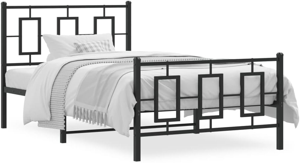 Metal Bed Frame Queen Size with Footboard Black Steel Platform Bed Frame Sturdy Metal Slats Underbed Storage Space for Bedroom Guest Room