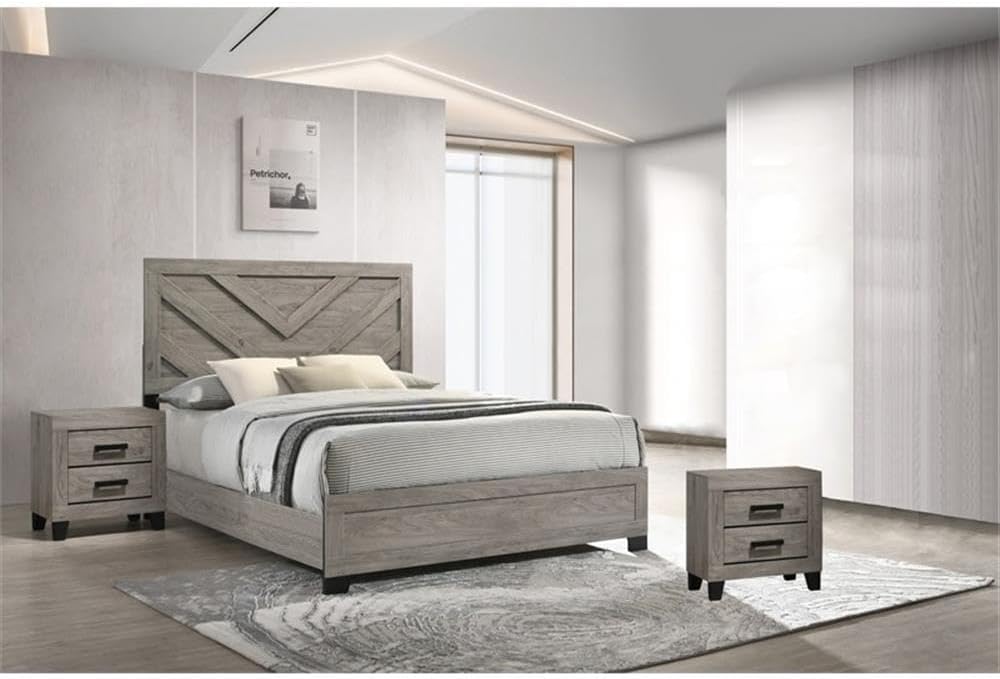 Furniture Rustic Charm Bedroom Set with Chevron Panel Headboard