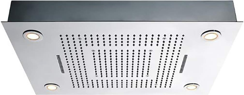Cascada Classic Design 31 Inch (600mmx800mm) Large Rain Shower Set with Waterfall LED Rectangle recessed ceiling-mount 4 Function shower head, Stainless Steel Polished Finish