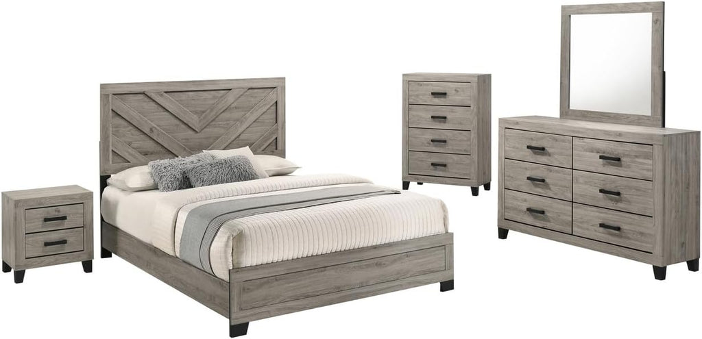 Furniture Rustic Charm Bedroom Set with Chevron Panel Headboard