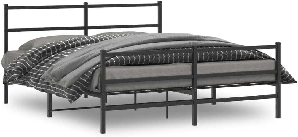 Metal Bed Frame with Footboard Black Queen Size Steel Platform Bed Frame for Mattress Support Underbed Storage Space Bedroom Furniture