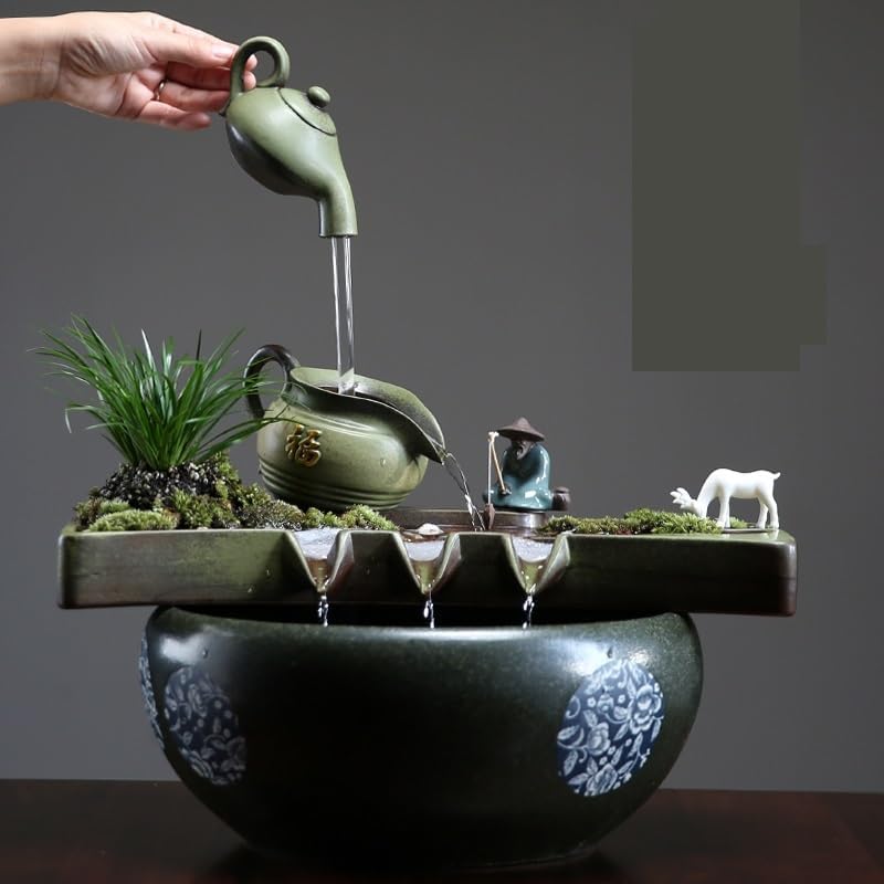 Tabletop Fountains Lucky Water Ornaments Rockery Fountain Creative Living Room Decorations Office Coffee Table Desktop Fountain Indoor Tabletop Water Fountain(B)