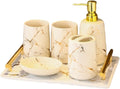 Bathroom soap Dispenser Set, 6 Pieces Bathroom soap Dispenser and Toothbrush Holder Set, Toothbrush Holder, Vanity Tray for Decor Bathroom Countertop, Vanity Organizer -Beige