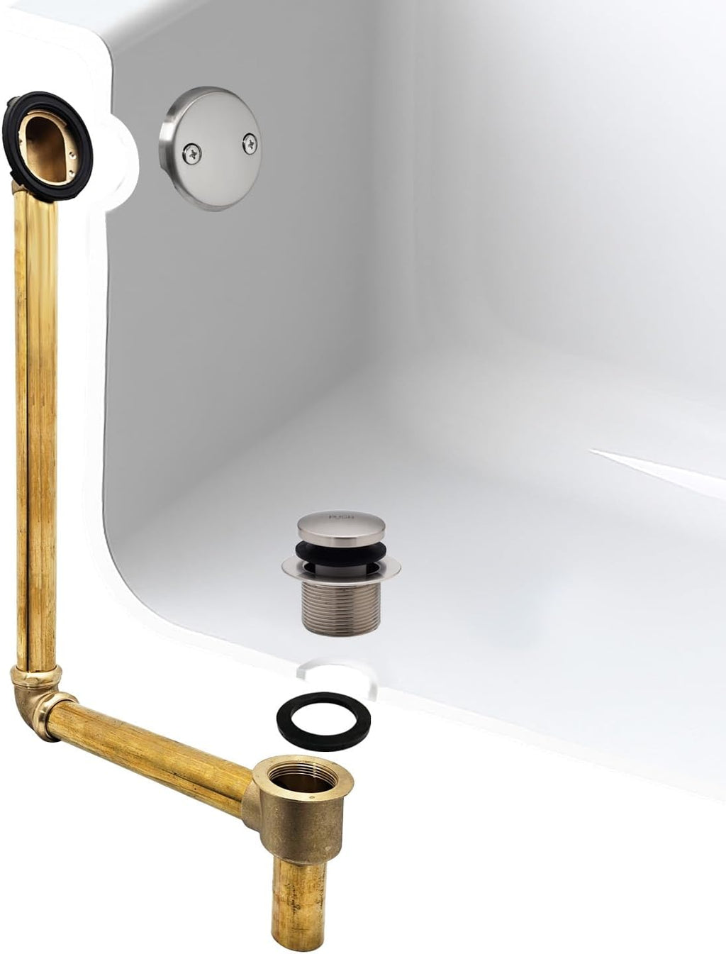 Westbrass 7931817-DC-07 22' Direct Connect 17 Gauge Brass Waste and Overflow with Tip-Toe Drain Trim, Satin Nickel