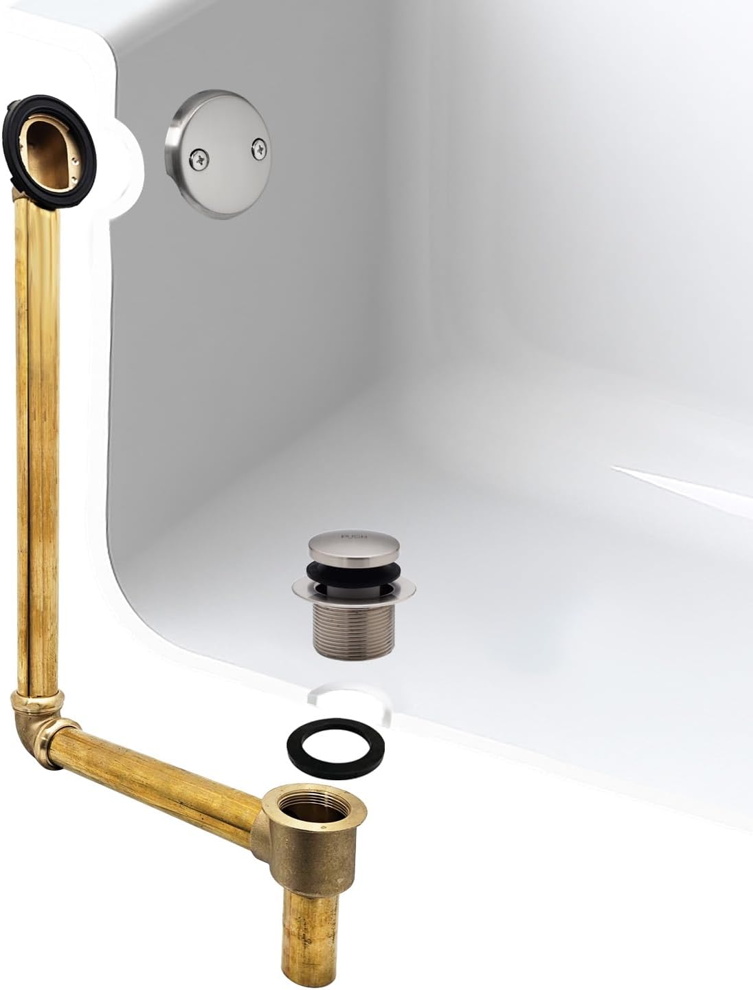 Westbrass 7931817-DC-07 22' Direct Connect 17 Gauge Brass Waste and Overflow with Tip-Toe Drain Trim, Satin Nickel