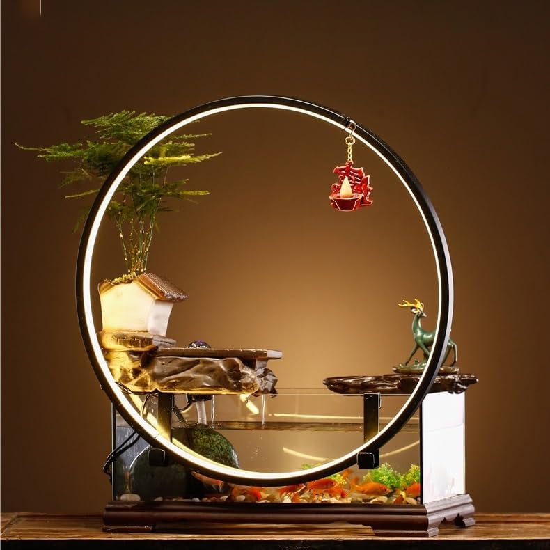 LUNIZ Waterfall Fountain Tabletop Fountain Fish Tank Flowing Water Ornaments Circulating Water Fountain Landscape Home Living Room Office Desktop Decoration for Home Office(B)