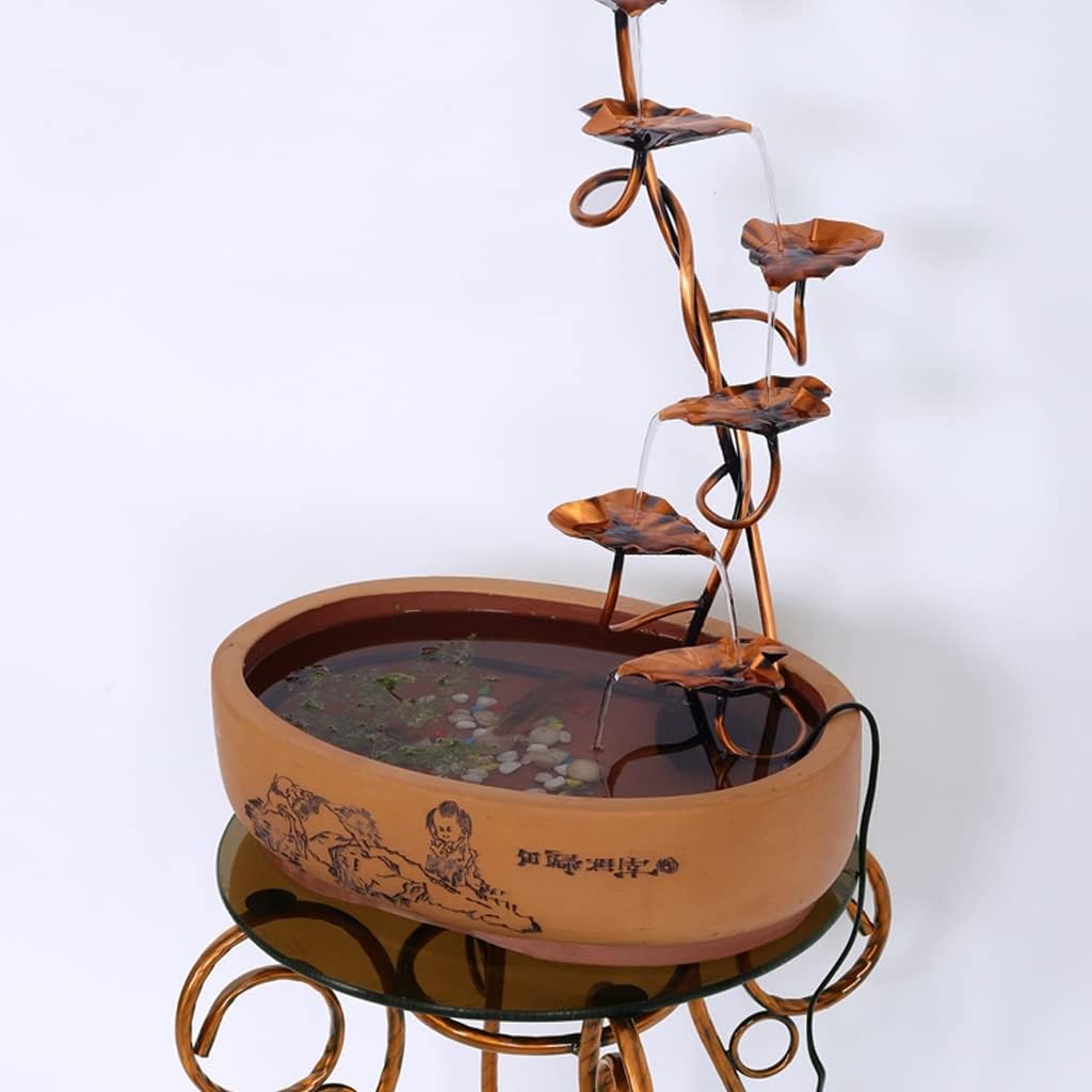 Waterfall Fountain Tabletop Fountain Copper Ceramic Fish Tank Lucky Flowing Water Fountain Living Room Home Decoration Ornament for Home Office (B)