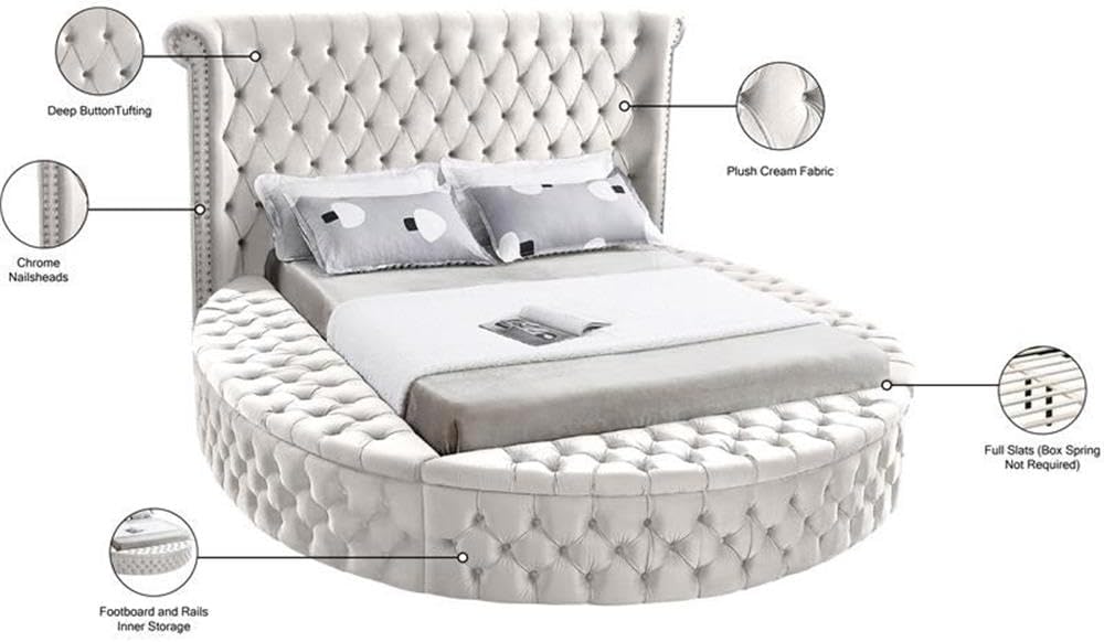 Home Square 3-Piece Set with Luxus Cream Velvet Queen Bed & 2 Bali Nightstands