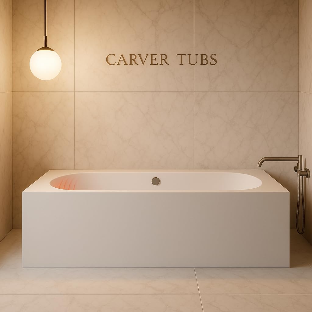 Carver Tubs - Aphrodite 67' - Modern White Freestanding Bathtub With Back Heater - Rectangle Spacious Acrylic Fiberglass Bath Tub With Chrome Drain - Deep Relaxing Soak - 67'L x 31.5'W x 23'H