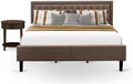 East West Furniture KD18K-1HI07 2 Piece Wood Bedroom Set - 1 King Platform Bed Frame Brown Linen Fabric Padded and Button Tufted Headboard with 1 Nightstand - Distressed Jacobean Finish Nightstand