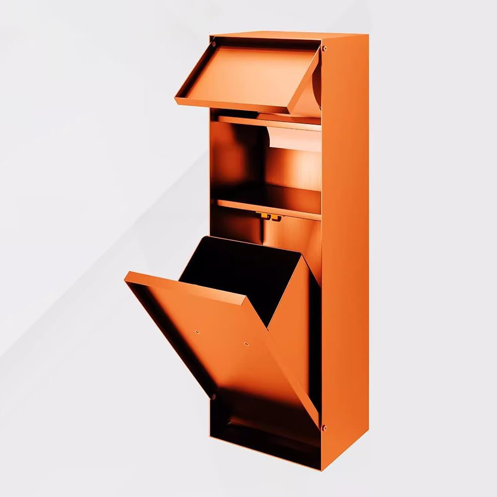 Shower Niche with Built-in Trash Can, Stainless Steel Bathroom Storage Rack, Built-in Bathroom Niche, Wall-Mounted Trash Can Cabinet, Multi-Functional Toilet Paper Holder,Orange