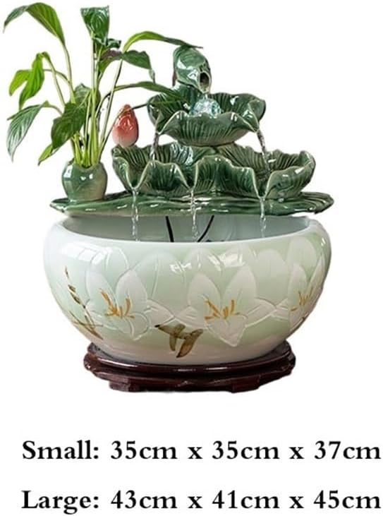 Tabletop Fountain Chinese-Style Ceramic Tabletop Fish Tank Fountain Water Feature Office Decor(Large)