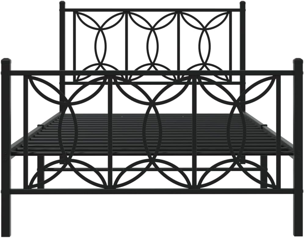 Metal Bed Frame Queen Size with Footboard Black Steel Platform Bed Frame 39.4'x78.7' Sturdy Bedframe for Bedroom Underbed Storage Space Heavy Duty Support