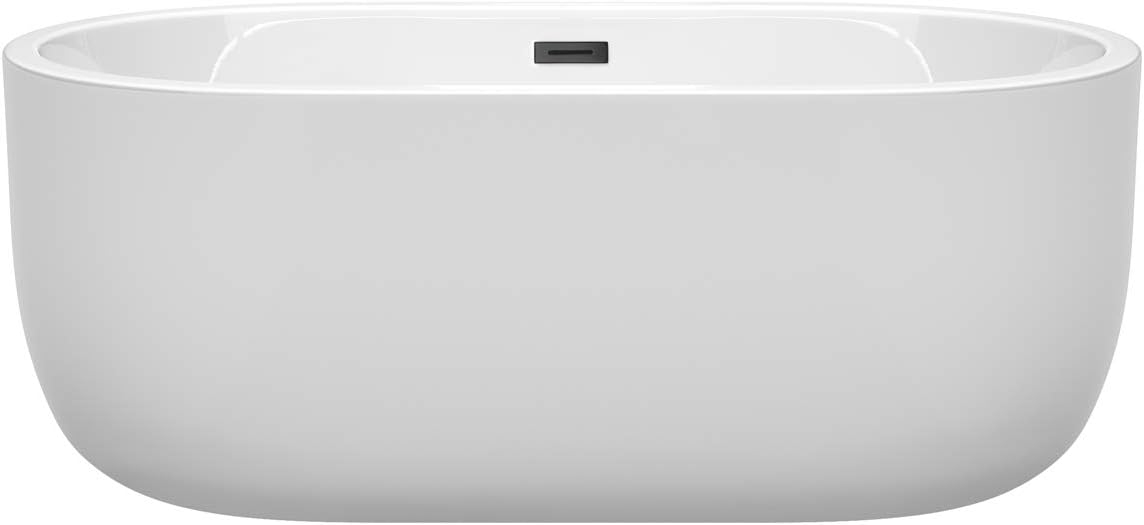 Juliette 60 Inch Freestanding Bathtub in White with Matte Black Drain and Overflow Trim
