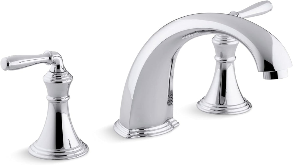 KOHLER T398-4-CP Devonshire Deck Mount Bath Faucet Trim, 3-Hole 2-Handle Bathtub Faucet, Nondiverter Spout, Polished Chrome