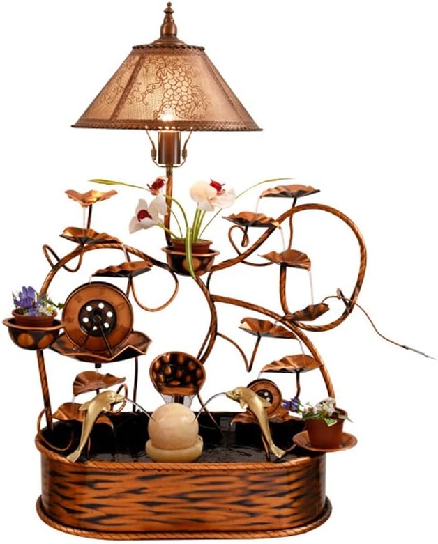 Small Fountain Indoor Copper Flowing Water Fountain Interior Decoration Waterfall Fountain Home Floor Large Waterscape Handicraft Ornaments Tabletop Fountains(A)