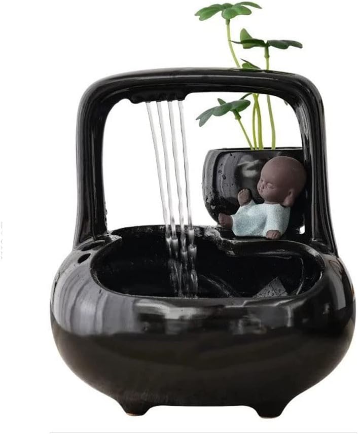 Tabletop Fountains Handmade Little Monk Water Fountain Ornaments Office Desktop Mini Fish Tank Waterscape Home Decoration Gifts Zen Meditation Indoor Waterfall,B