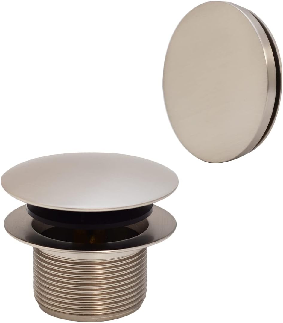 Westbrass A326HBJ-20 25' Brass Bath Waste & Overflow Assembly with European Tip-Toe Drain Plug and Illusionary Faceplate, Stainless Steel