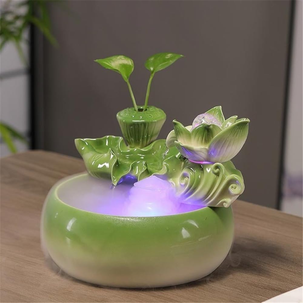 Desktop Fountain Ceramic Fish Tank Tabletop Fountain with Feng Shui Ball for Indoor and Home Decoration