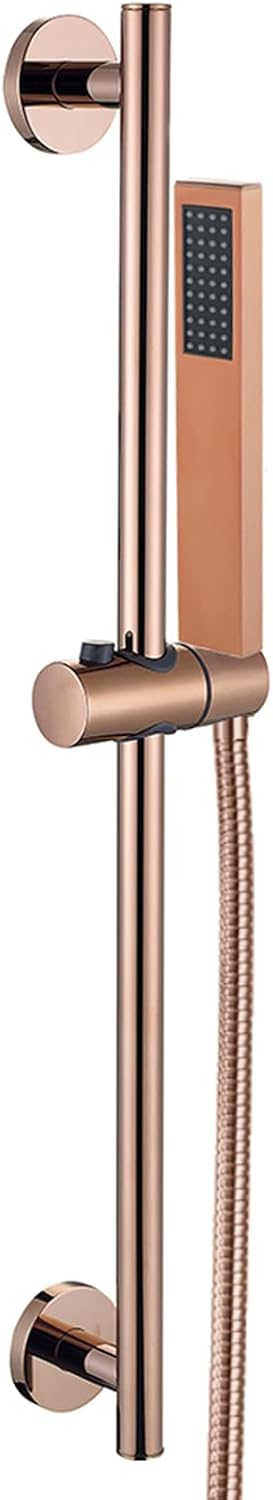 Shower Slide Bar with Handheld Shower, 304 Stainless Steel Slide Bar Adjustable Holder with 59 Inch Shower Hose Wall Mounted Slide Bar Holder Set,Chrome (Rose Gold)