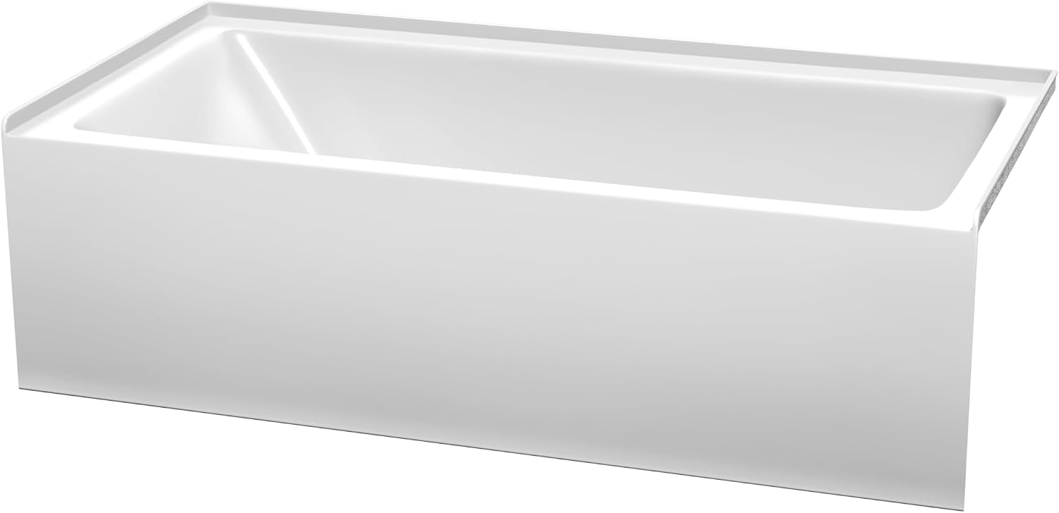 Grayley 60x30x18 Inch Alcove Bathtub in White with Right-Hand Drain and Overflow Trim in Shiny White
