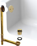 Westbrass A326-01 22-1/2' Brass Bath Waste & Overflow Assembly with Tip-Toe Drain Plug and 2-Hole Faceplate, Polished Brass