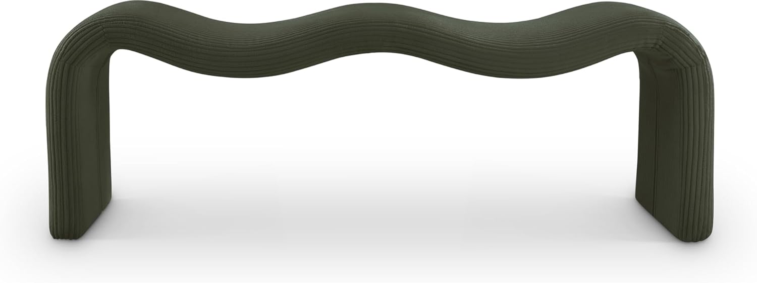 Meridian Furniture 22097Green Willow Collection Modern | Contemporary Bench with Soft Green Microsuede Corduroy Fabric, Iron Metal Inner Frame, 56.5' W x 18' D x 19' H, Green