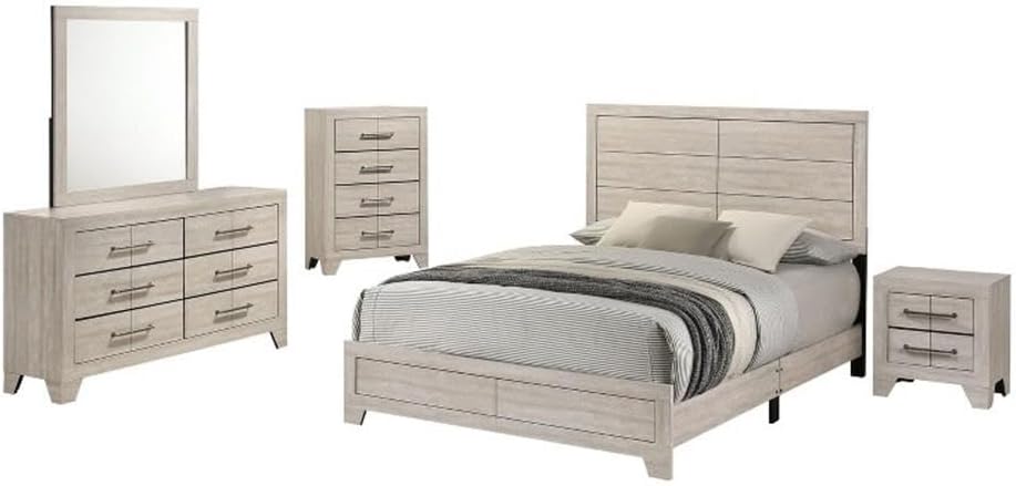 Best Quality Furniture 5 Piece Bedroom Set in Rustic Gray Oak Wood in King