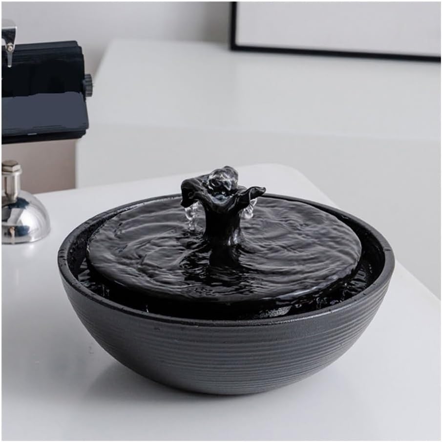 Table Top Water Fountain Indoor, Modern Ceramic Tabletop Fountain - Minimalist Zen Waterfall Decor for Home Office Home Decor(Brown)