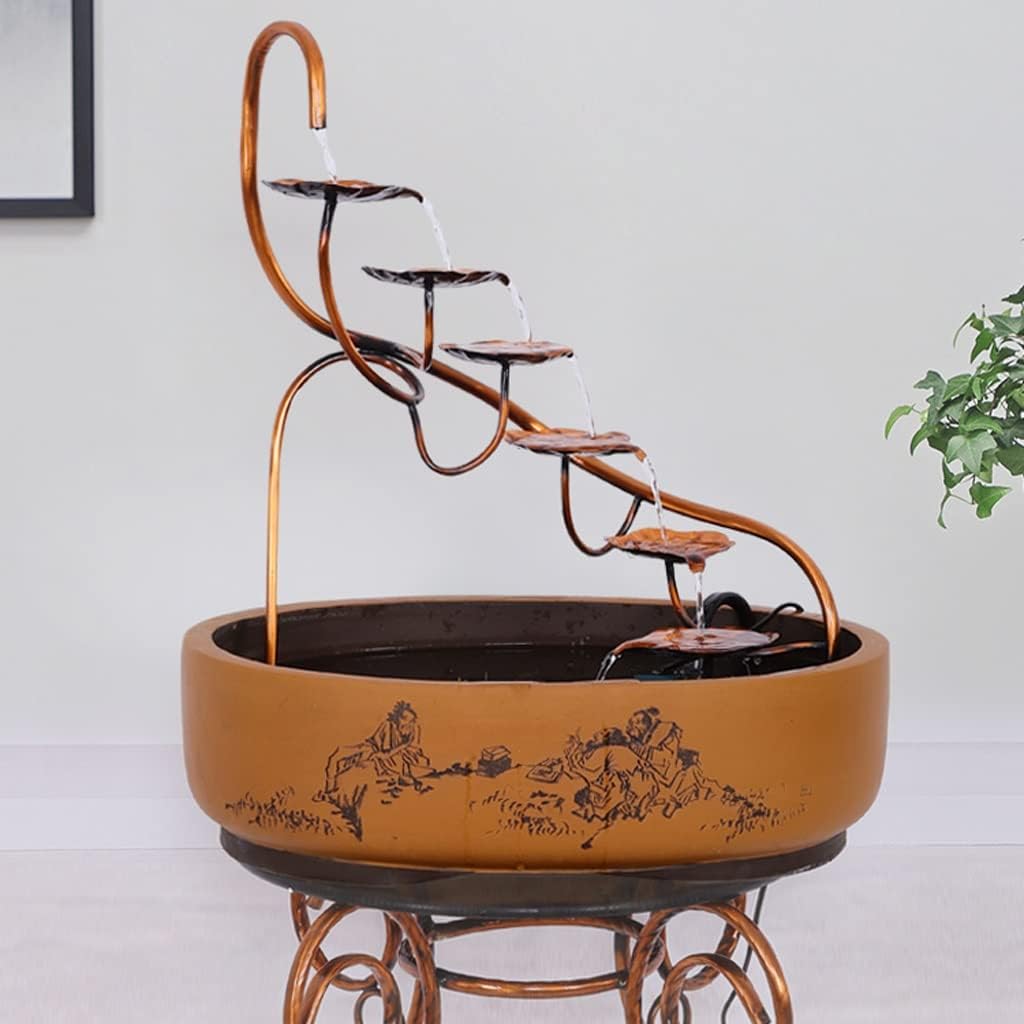 Waterfall Fountain Tabletop Fountain Copper Ceramic Fish Tank Lucky Flowing Water Fountain Living Room Home Decoration Ornament for Home Office (B)