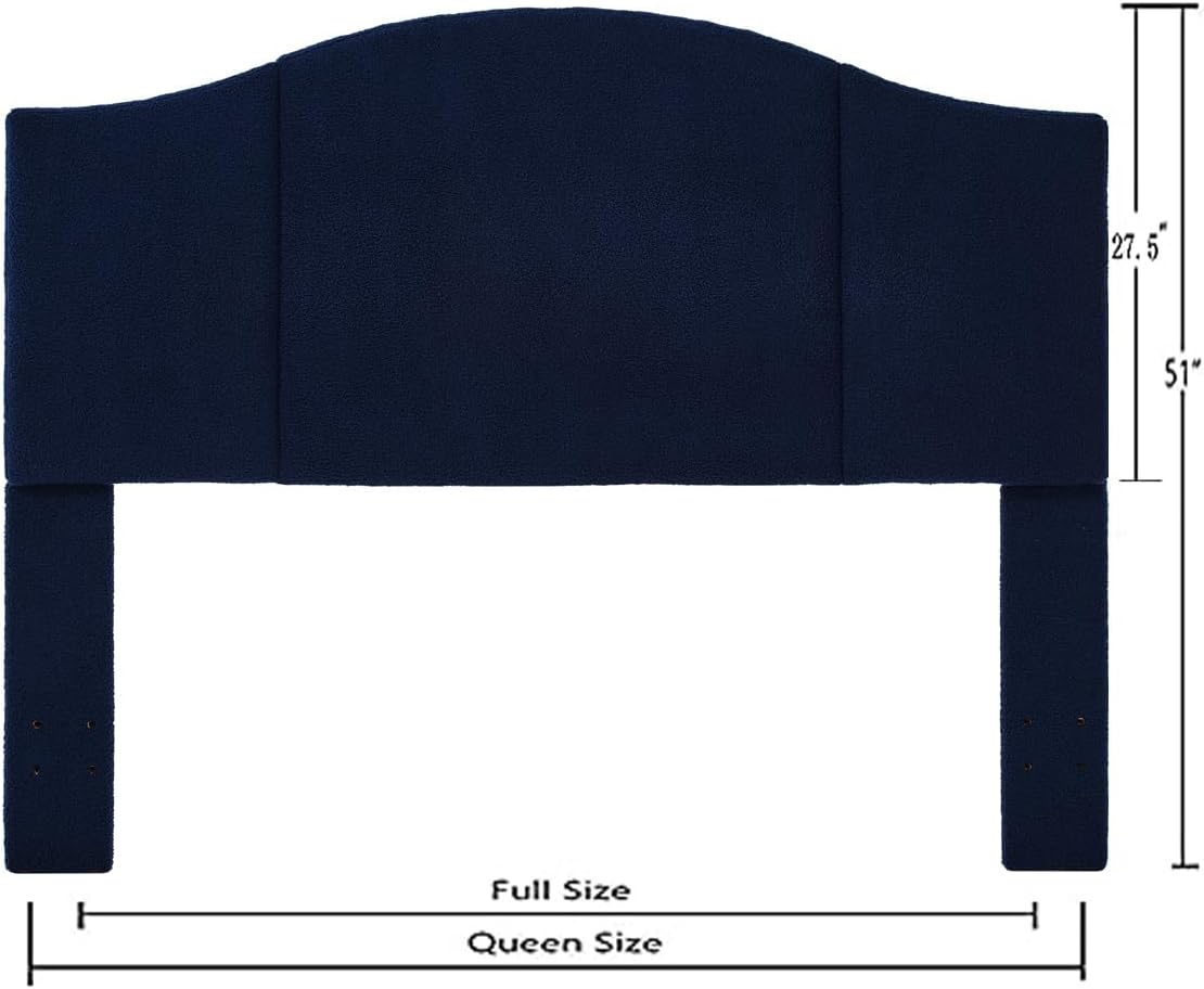 24KF Upholstered Soft Teddy Fabric Queen Headboard,Modern Wave-Like Top Edge Full Size Headboard, 6033-Q-Navy