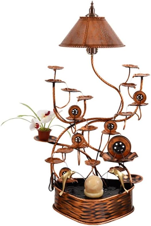 Small Fountain Indoor Copper Flowing Water Fountain Interior Decoration Waterfall Fountain Home Floor Large Waterscape Handicraft Ornaments Tabletop Fountains(D)