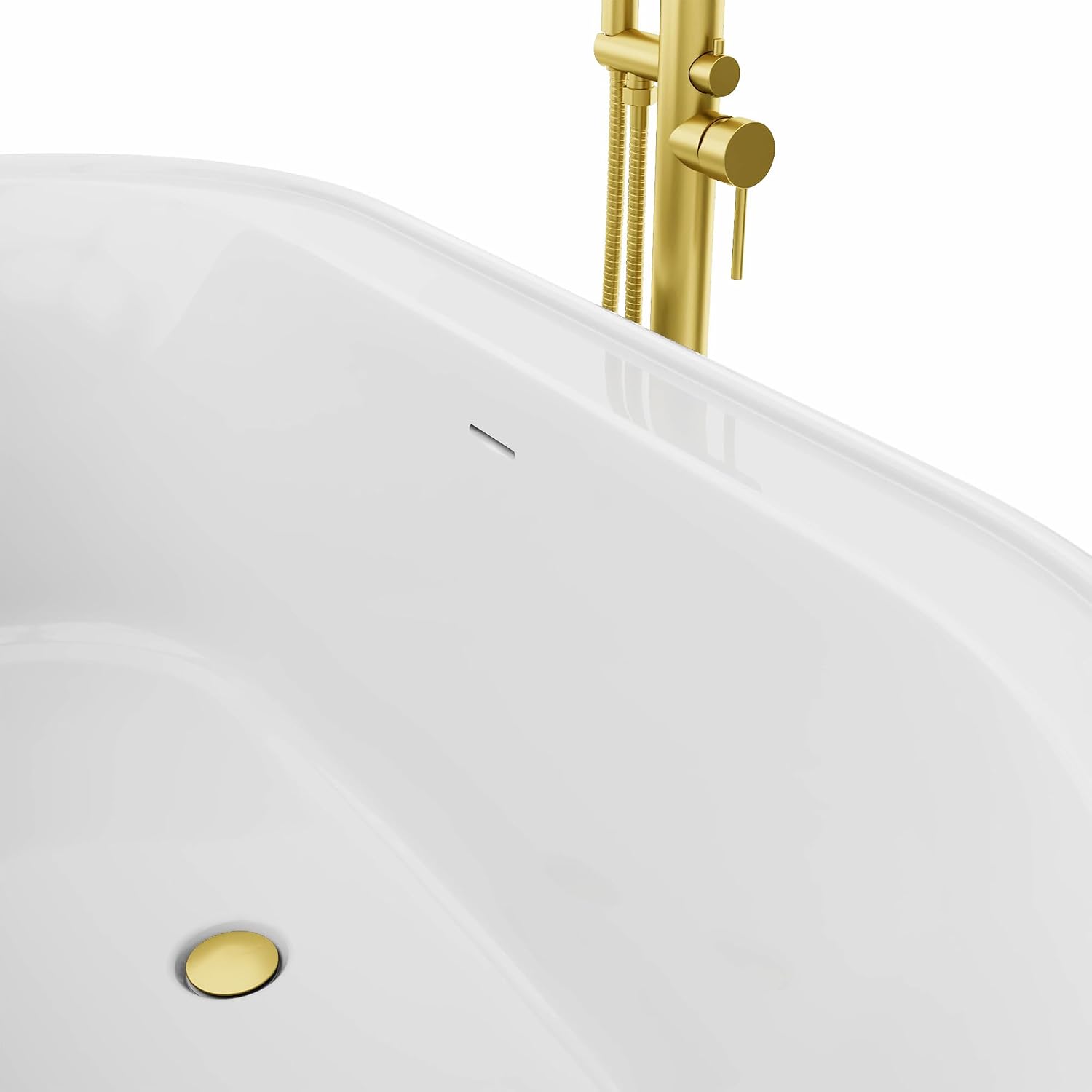 DreamLine Encore 65 3/4 inch L x 34 1/4 inch W x 23 1/8 inch H Freestanding Acrylic Bathtub with Brushed Brass Drain
