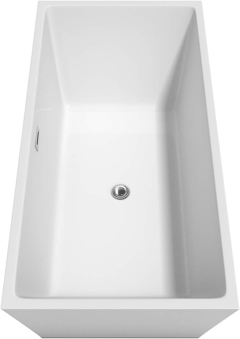 Sara 63 inch Freestanding Bathtub in White with Polished Chrome Drain and Overflow Trim