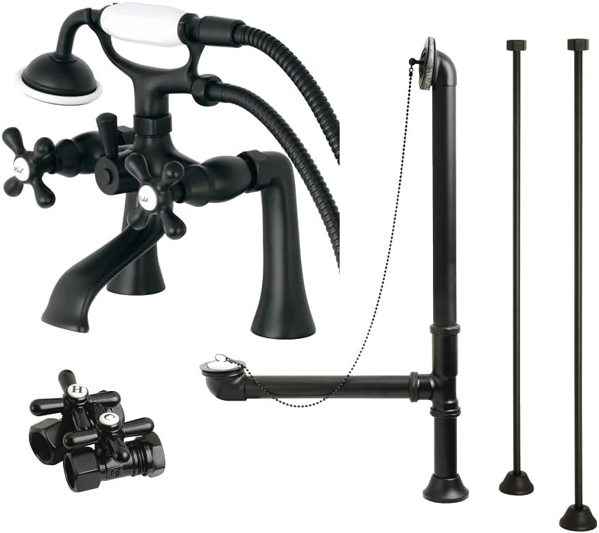 Kingston Brass CCK268MB Vintage Deck Mount Clawfoot Tub Faucet Package, Matte Black