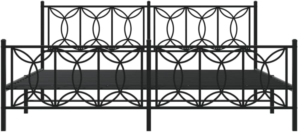 Metal Bed Frame with Footboard Black 76'x79.9' King Steel Platform Bed Frame Heavy Duty Bedframe with Storage Space Underneath for Bedroom Furniture