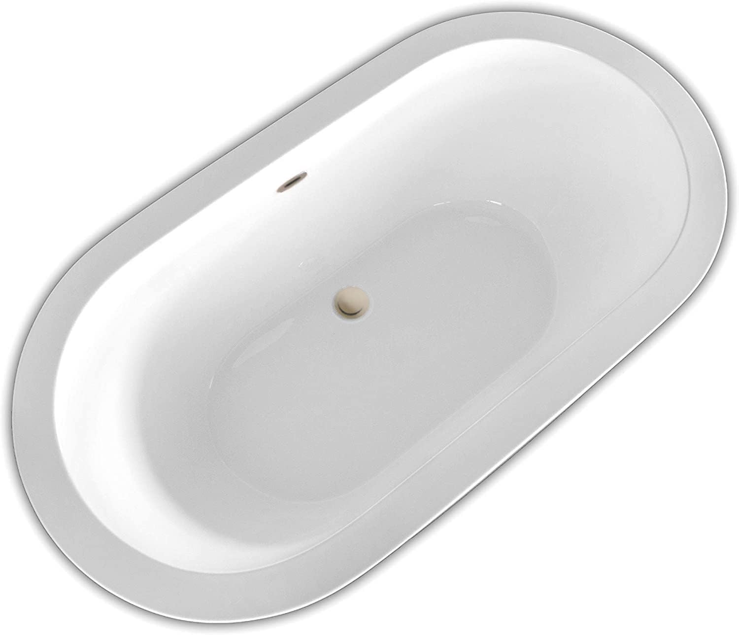 Carver Tubs - Vitality 59' - Modern White Freestanding Soaking Bathtub, With Brushed Nickel Center Drain - White Oval Classic Acrylic Bath Tub - Deep Relaxing Soak - 59' L x 31.5' W x 23' H