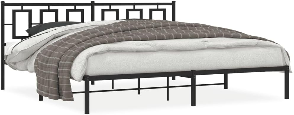 Metal Bed Frame King Size Black Steel Platform Bedframe with Headboard Sturdy Construction Underbed Storage Space for Bedroom Furniture