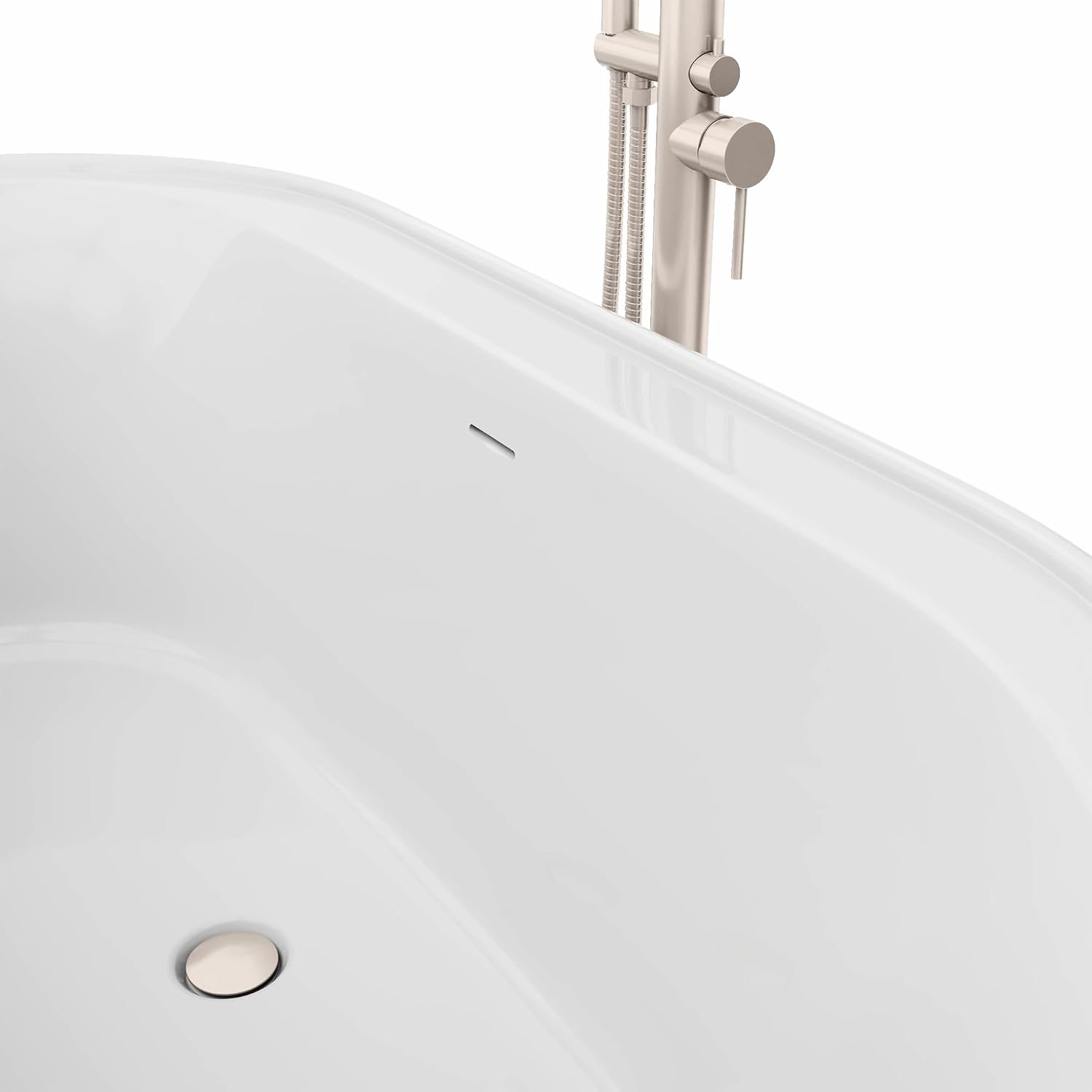 DreamLine Encore 65 3/4 inch L x 34 1/4 inch W x 23 1/8 inch H Freestanding Acrylic Bathtub with Brushed Nickel Drain